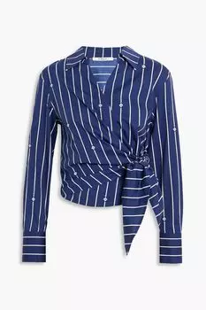 Полосатый топ из хлопкового поплина с запахом DEREK LAM 10 CROSBY, нави