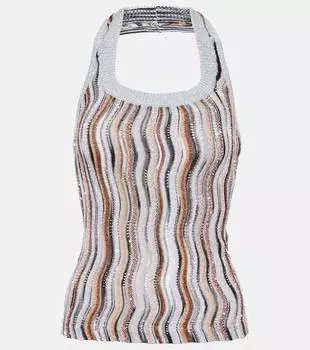 Полосатый топ из ламе с воротником халтер Missoni, мультиколор