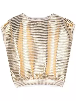 Полосатый топ из ткани ламе Genny, золотистый