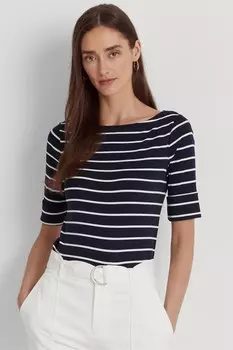 Полосатый топ Judy с вырезом-лодочкой Lauren Ralph Lauren, синий