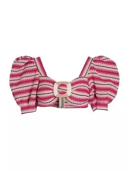 Полосатый топ крючком с пышными рукавами PatBO, розовый