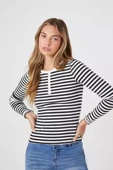 Полосатый топ на пуговицах на пуговицах Forever 21, черный