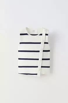 Полосатый топ на пуговицах ZARA, экрю