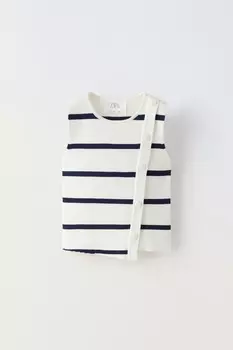 Полосатый топ на пуговицах ZARA, экрю