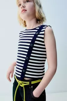 Полосатый топ на пуговицах ZARA, цвет stripes