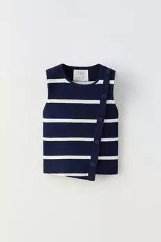 Полосатый топ на пуговицах ZARA, темно-синий