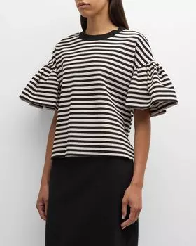 Полосатый топ Peirak с рукавами с рюшами Max Mara, цвет Black White