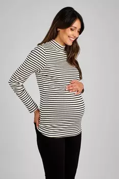 Полосатый топ поло для беременных и кормящих мам Jojo Maman Bb, черный