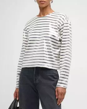 Полосатый топ с длинными рукавами и пайетками FRAME, цвет Navy Multi