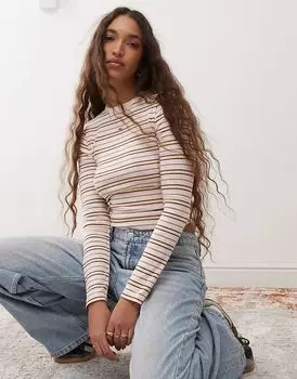 Полосатый топ с длинными рукавами розового цвета Miss Selfridge