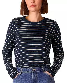 Полосатый топ с круглым вырезом и карманом Whistles, синий