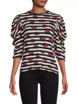 Полосатый топ с пышными рукавами и цветочным принтом Proenza Schouler Electric pink