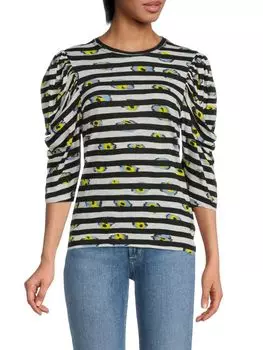 Полосатый топ с пышными рукавами и цветочным принтом Proenza Schouler Pale blue