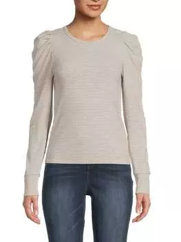 Полосатый топ с пышными рукавами Splendid Toast oat