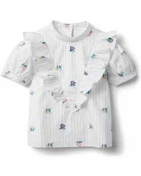 Полосатый топ с рюшами и цветочным принтом Janie and Jack, белый