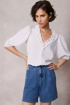 Полосатый топ со сборками Mint Velvet, белый