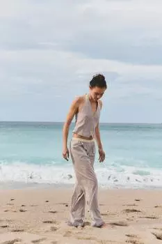 Полосатый топ-жилет на бретельках ZARA, цвет Brown-Blue