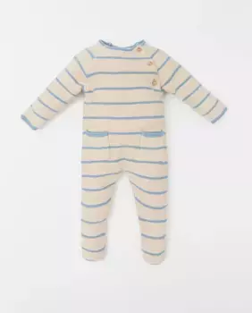 Полосатый трикотажный комбинезон Sfera, бежевый