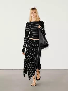 Полосатый трикотажный свитер с длинными рукавами Massimo Dutti, черный