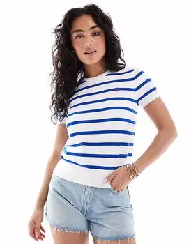 Полосатый трикотажный топ Polo Ralph Lauren с рукавами в белом и синем цветах