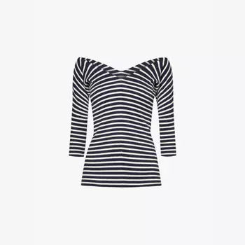 Полосатый трикотажный топ с V-образным вырезом Weekend Max Mara, экрю