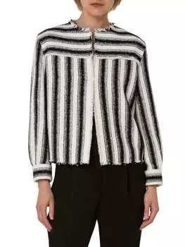 Полосатый твидовый жакет Akris punto Cream black