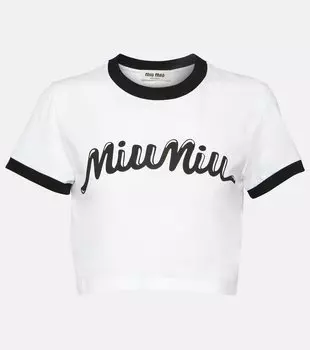 Полосатый укороченный хлопковый кардиган Miu Miu, Bianco+Nero