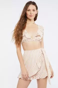 Полосатый укороченный топ и шорты с запахом Forever 21, коричневый