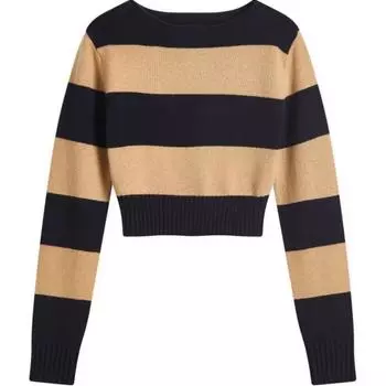 Полосатый вязаный джемпер с длинными рукавами MaxMara, черный/коричневый