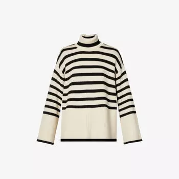 Полосатый вязаный джемпер с воротником из смесовой шерсти Toteme, цвет light sand stripe