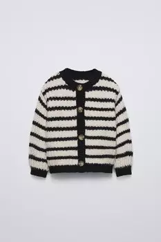 Полосатый вязаный кардиган ZARA, экрю/черный