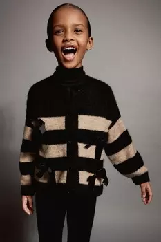 Полосатый вязаный кардиган ZARA, цвет black/sand