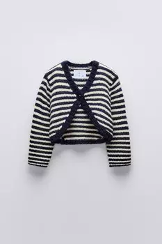 Полосатый вязаный кардиган ZARA, темно-синий/белый
