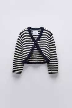 Полосатый вязаный кардиган ZARA, темно-синий/белый