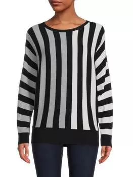 Полосатый вязаный свитер в рубчик T Tahari Black white