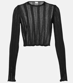 Полосатый вязаный укороченный топ Saint Laurent, нуар