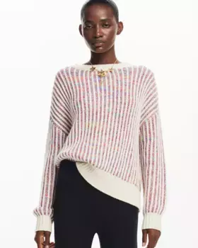 Полосатый вязаный женский свитер Desigual, белый