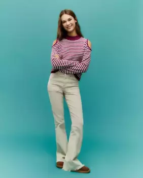 Полосатый вырезной женский свитер Green Coast, розовый