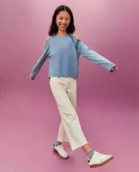 Полосатый вырезной женский свитер Green Coast, синий