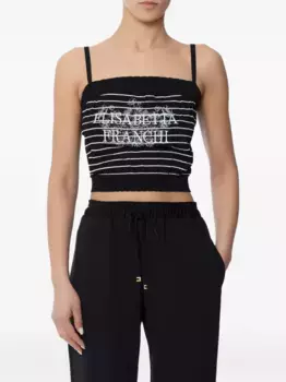 Полосатый вышитый топ Elisabetta Franchi, черный