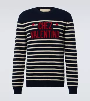 Полосатый жаккардовый свитер из шерсти Chez Valentino, Ultramarine Dark Blue