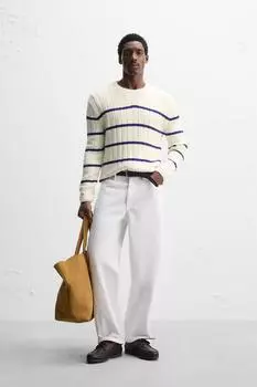Полосатый жаккардовый свитер ZARA, экрю