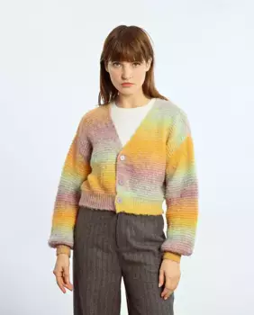 Полосатый женский кардиган с застежкой на пуговицы Lili Sidonio, цвет Mostaza