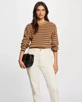 Полосатый женский свитер с декоративными пуговицами Morgan, цвет Camel