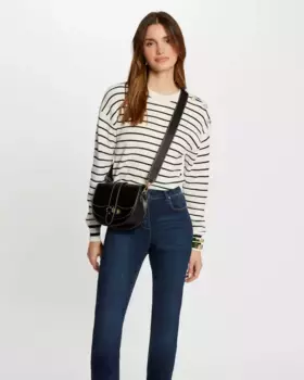 Полосатый женский свитер с декоративными пуговицами Morgan, кремовый