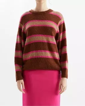 Полосатый женский свитер с круглым вырезом Loreak Mendian, коричневый