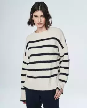 Полосатый женский свитер с разрезом на манжетах & Me Unlimited, темно-синий