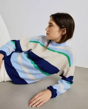 Полосатый женский свитер с воротником Перкинс Easy Wear, синий