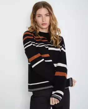 Полосатый женский свитер с воротником Перкинс Trucco, черный