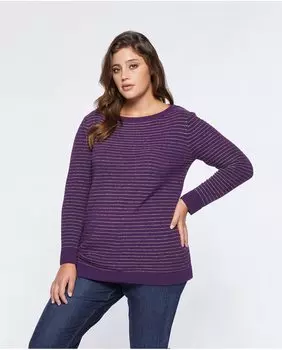 Полосатый женский свитер с вырезом лодочкой Fiorella Rubino, фиолетовый